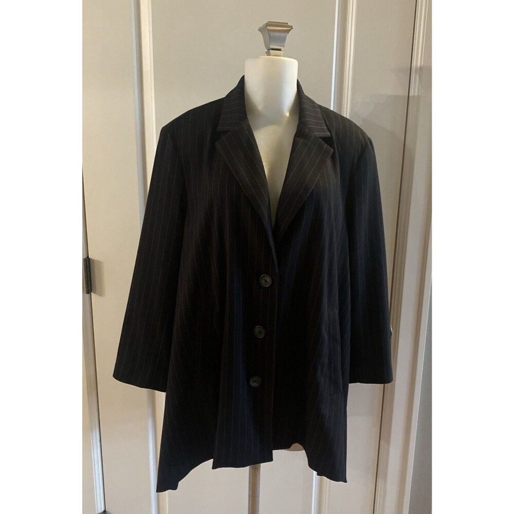We the Free Blazer Womens Black Pinstripe Blazer Jacket Size M Lagenlook Artsy